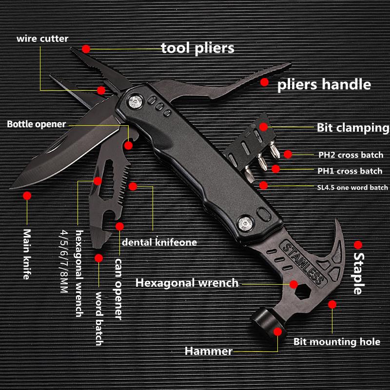Volixor Outdoor Multi-functional Claw Hammer Vehicle Safety Folding Hammer Broken Window Escape Hammer Woodworking Hammer Camping Tool