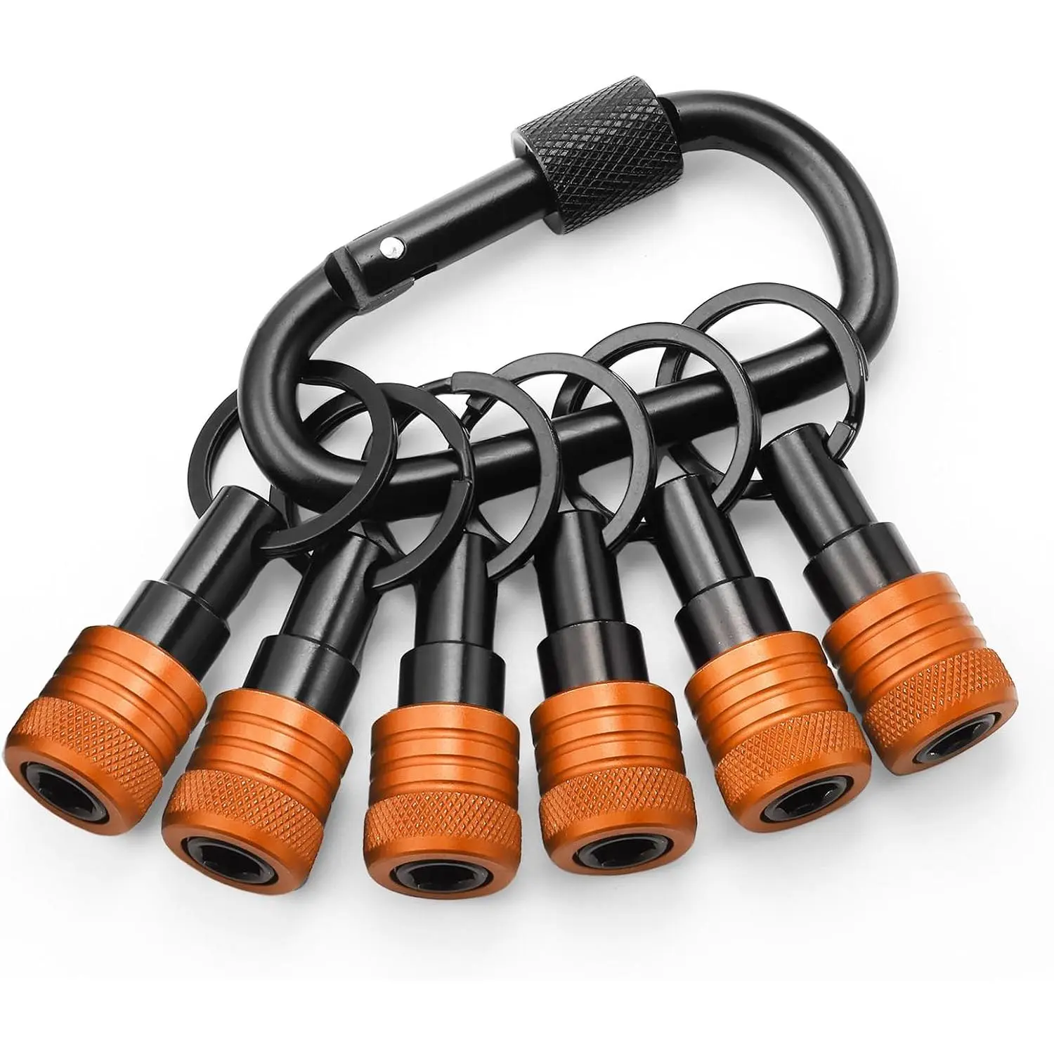 Non-Slip Bit Holder Key Chain 6 count, 1/4 Inch Hex Shank Bit Holders,  Bits Holder for  & Drill bits, Quick Release Bit Holder w/Black , Cool Gifts for Men, Orange