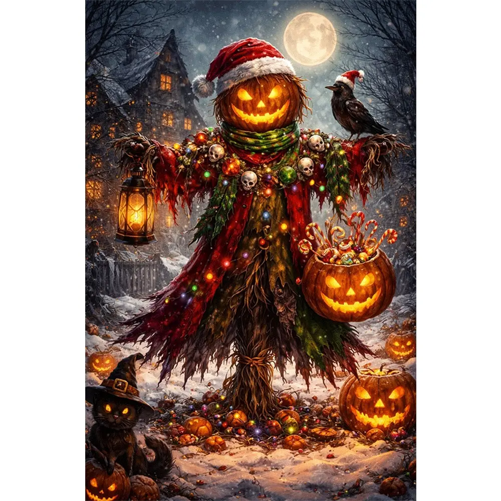 2d flat painting 5D DIY Diamond Painting Kits with Round Diamonds Including Tools Pumpkin Scarecrow Christmas Halloween Theme Home Wall Decor for Living Room Bedroom Holiday Gift Idea