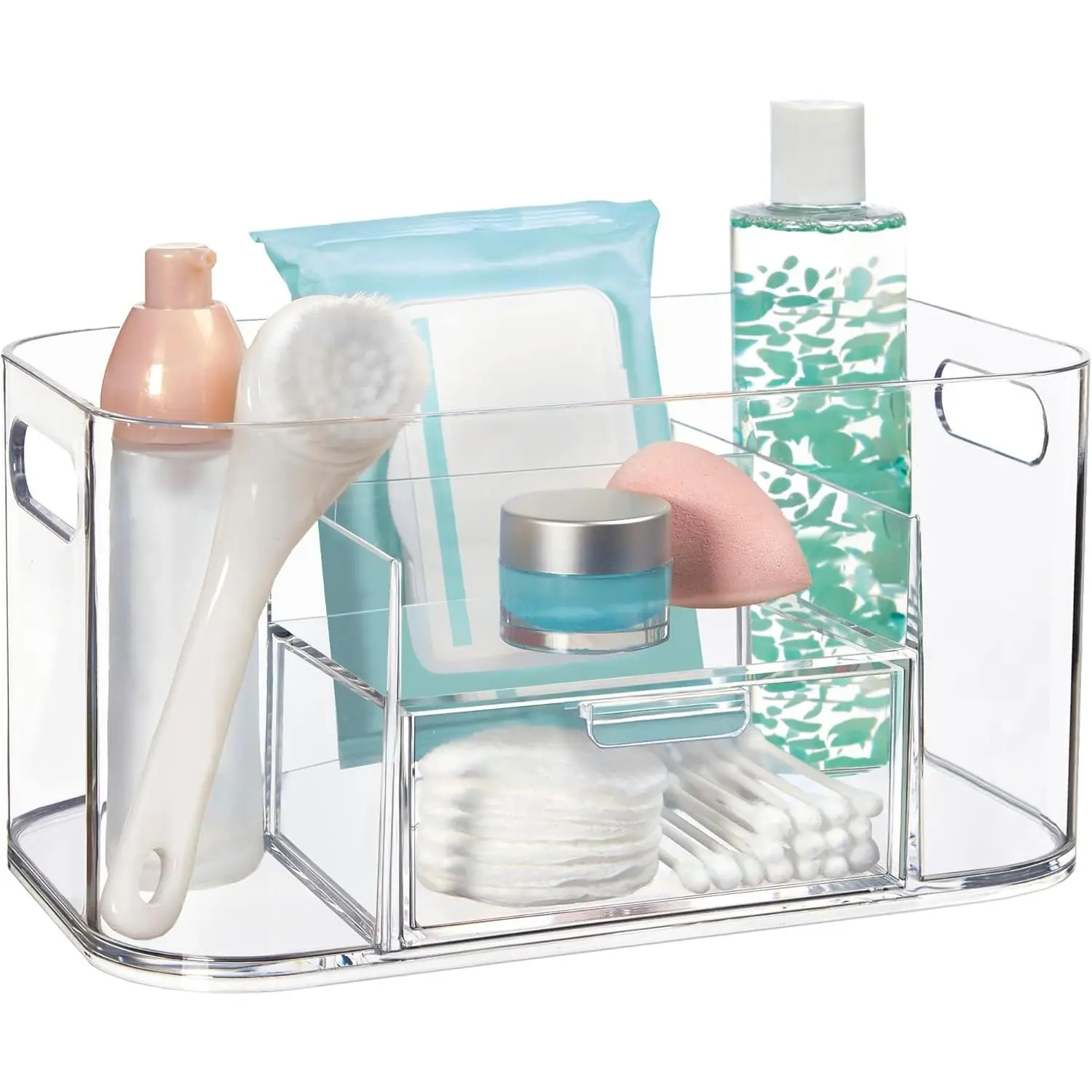Bliss Clear Makeup Organizer for Countertop, Divided Bathroom Organizer & Storage Drawer, Makeup Brush Holder, Cosmetic & Nail Polish Organizer, Made in USA