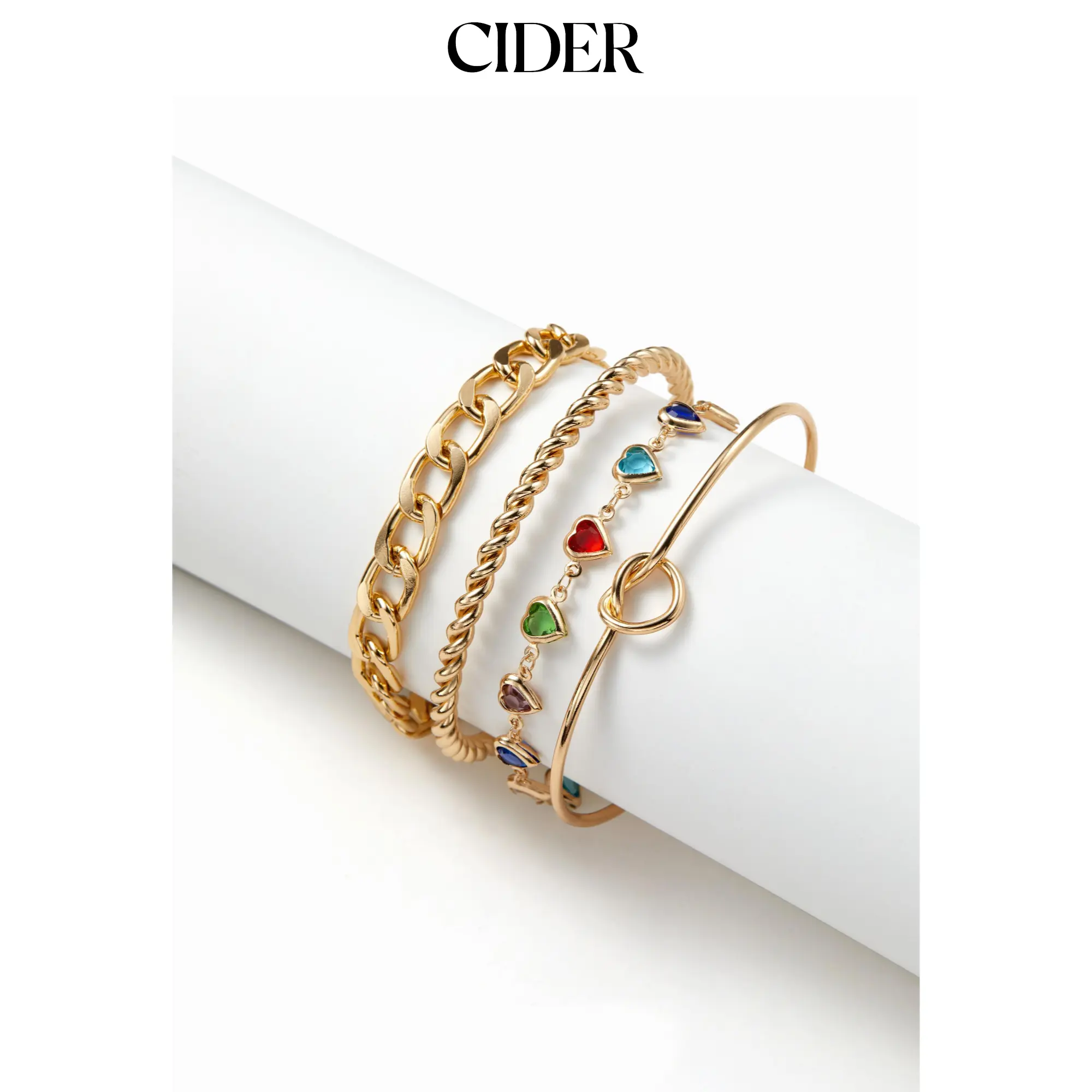 Cider 4 PCS HEART & TWIST & KNOT BRACELETS SET Cider 4 PCS HEART & TWIST & KNOT BRACELETS SET