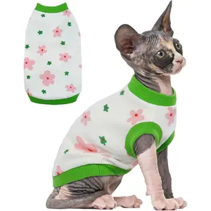 Sphynx Cat Clothes Stretchy Sweater Soft Hairless Shirt Pullover Pajamas Turtleneck for Cornish Rex Devon Rex Green L