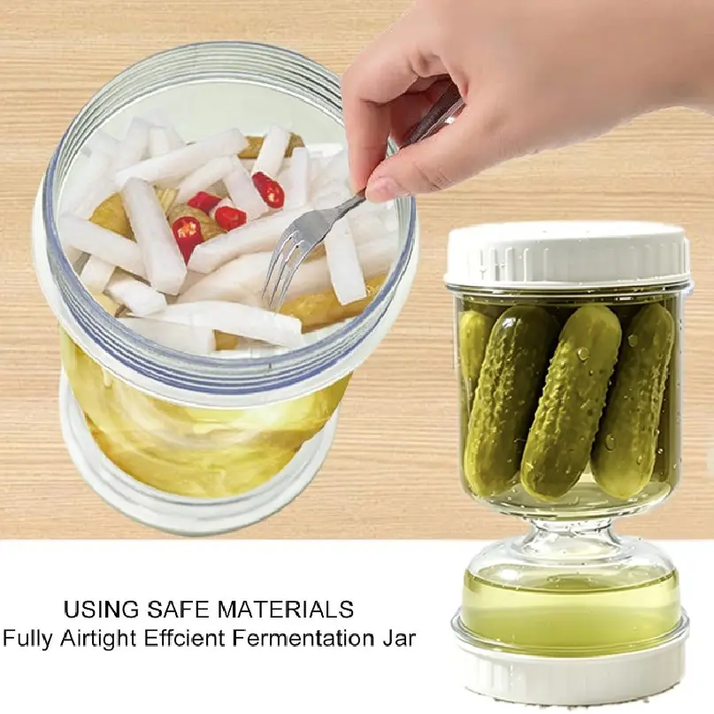 Pickle Jar with Fork, Wet And Dry Separated Pickle Jar, Pickle And Olive Container, Food Storage Jar, Plastic Food Jars