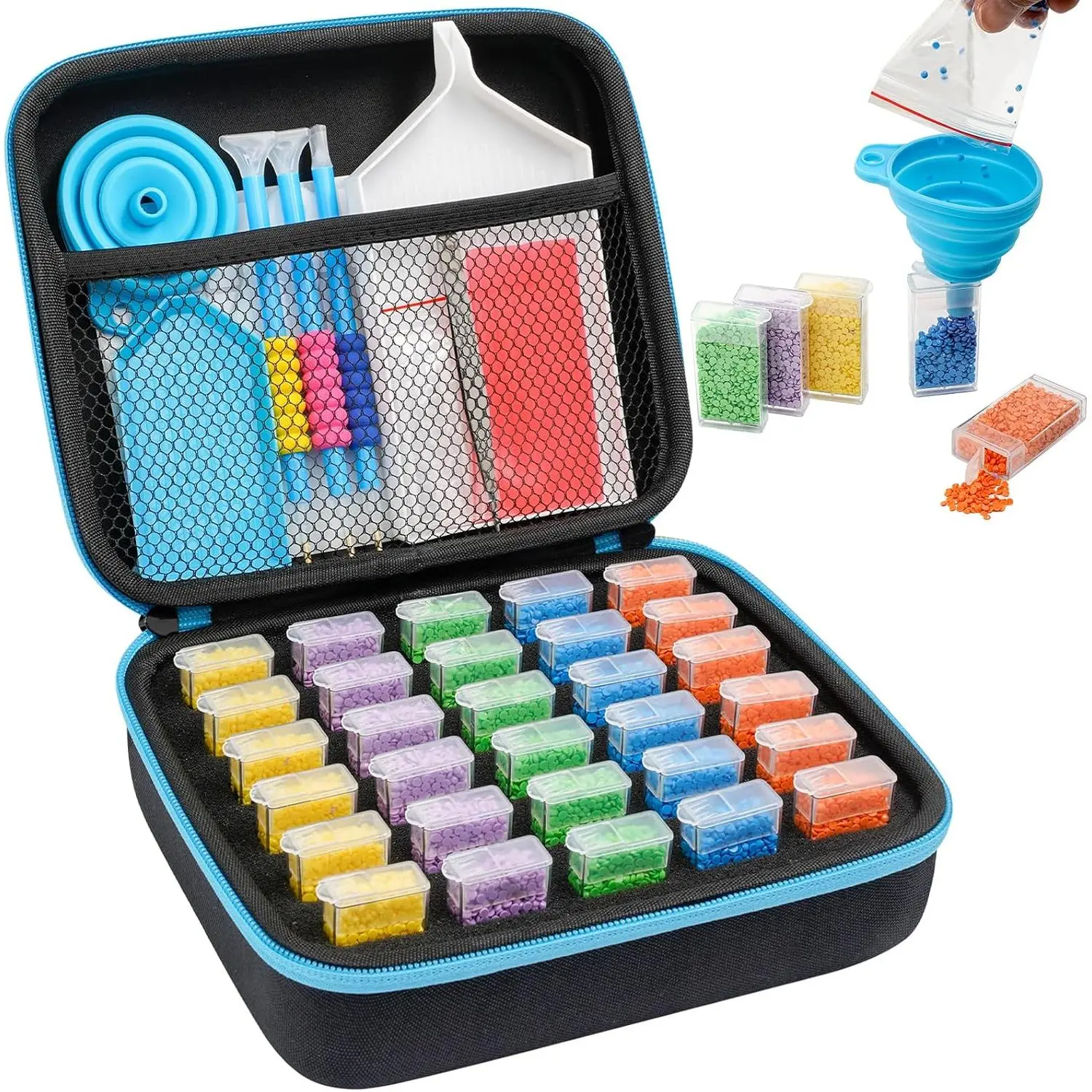 Painting Storage Containers, 30 Slots  Painting Accessories and Tools,  Painting Organizer,  Art Storage Case  Beads Storage Case - Blue