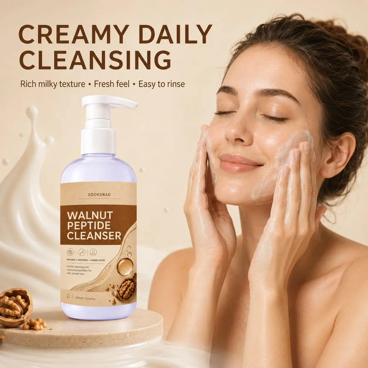 Walnut Peptide Cleanser, Walnut, Peptides, Amino Acids, Gentle cleansing, Nourishing hydration, Soft smooth skin, 10.14 fl oz, 300ml