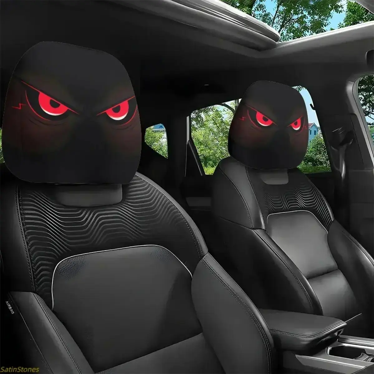 2 Pack Deep Angry Eyes Car Headrest Covers