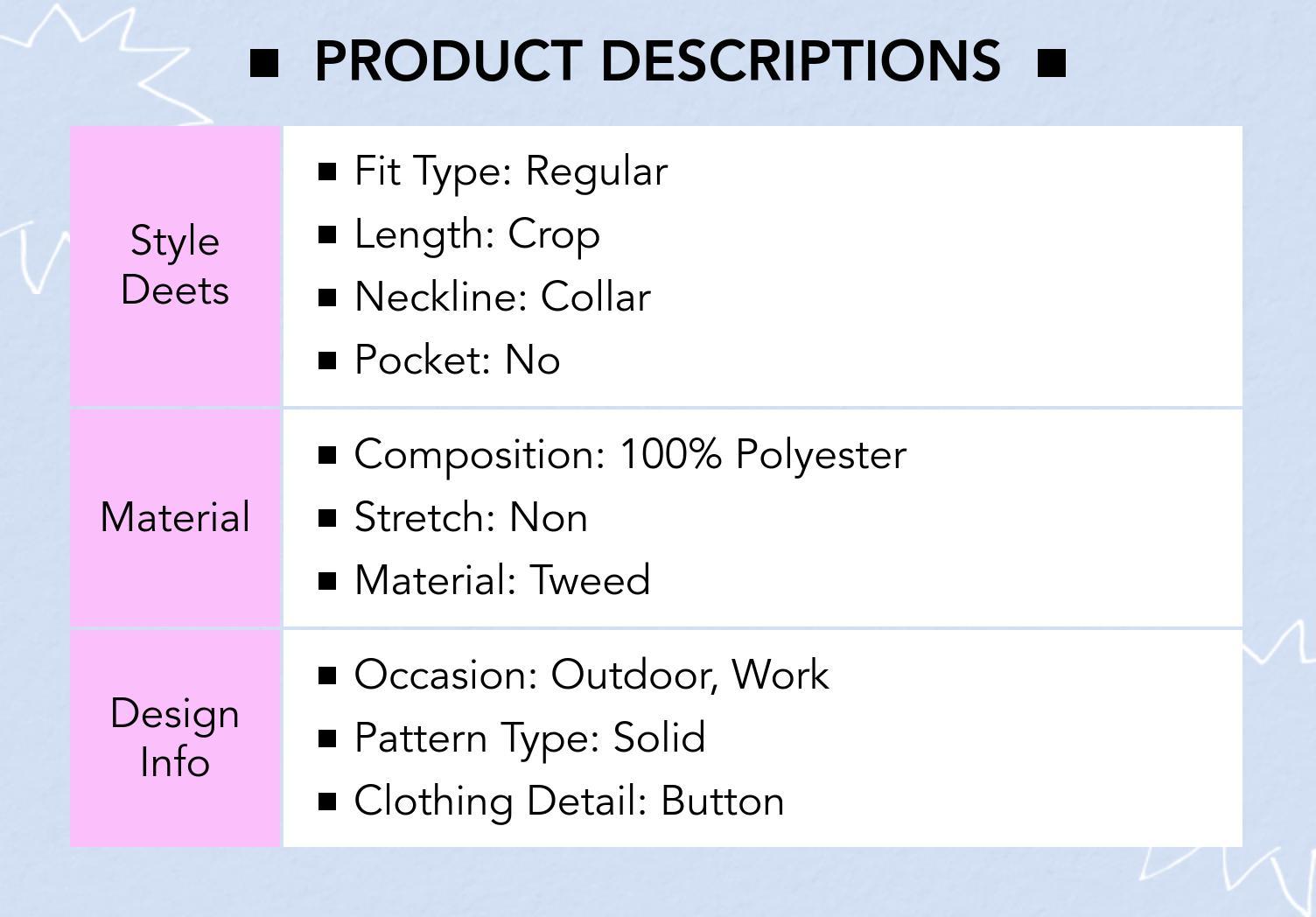 Cider [size 2-26] Tweed Collar Button Crop Blazer