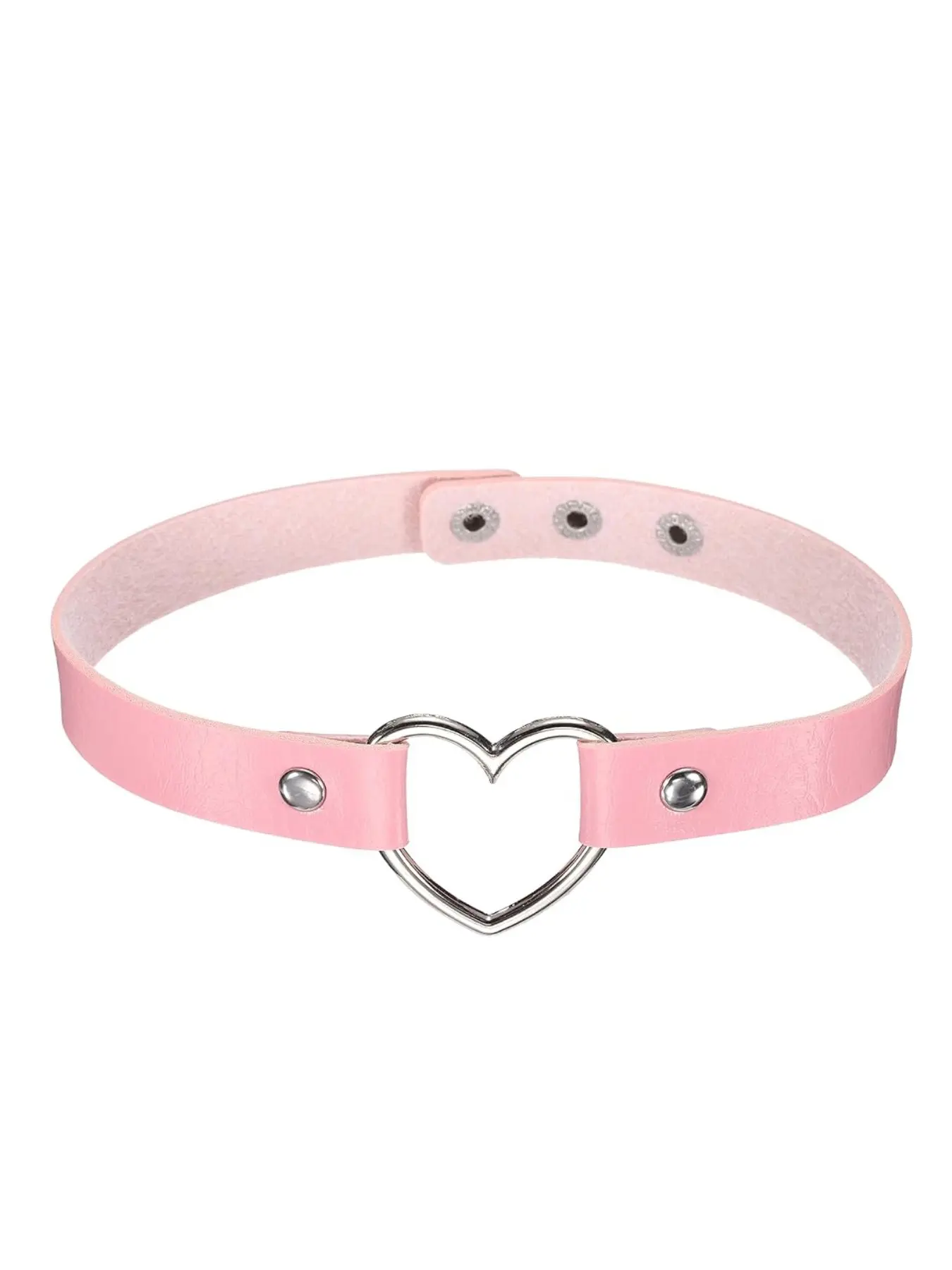 Women Y2K Kawaii Sweet Faux Leather Choker, Hollow Silver Color Heart O Ring, Adjustable Multi Hole Collar, Goth Alt Cute Fashion Jewelry Necklace, Birthday Gift