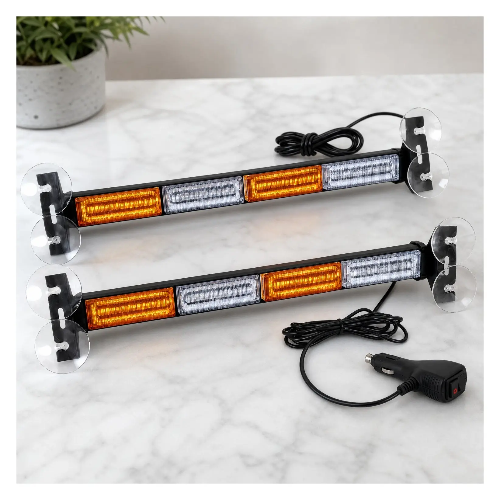2 in 1 Emergency Strobe Traffic Advisor Light Bar - Amber/White Warning Hazard Safety Interior Windshield Dash Lights for Trucks & Construction, 2x17.7Gift