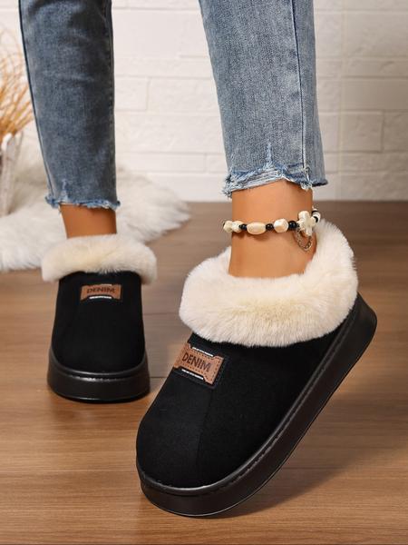 Women's Plus Size Warm Fleece Lined Boots, Casual Fluffy Snow Boots for Fall & Winter, Comfortable Indoor Outdoor Shoes