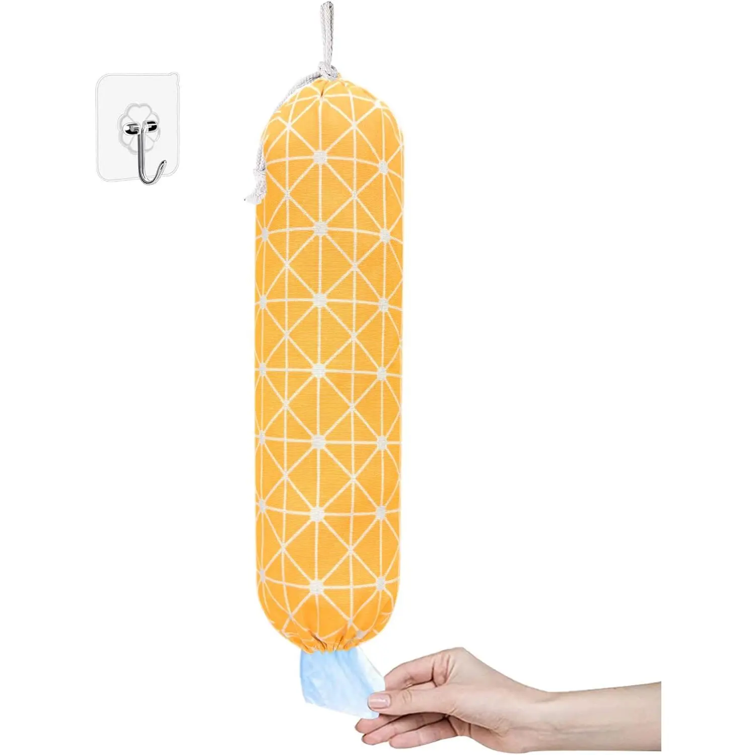 Plastic Bag Holder Shopping Bags Carrier, Washable Large Grocery Bag Storage Dispenser ​for  Kitchen Travelling, Free Adjustment with Drawstring, Yellow, 22x9