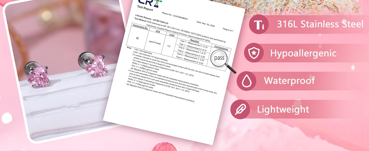 CASSIECA 16 Pairs Hypoallergenic Screw Back Earrings for Women 316L Stainless Steel CZ Pearl Ball Heart Flower Screwback Flat Back Stud Earrings Jewelry Gift Women Multicolored Pink earrings  lovers