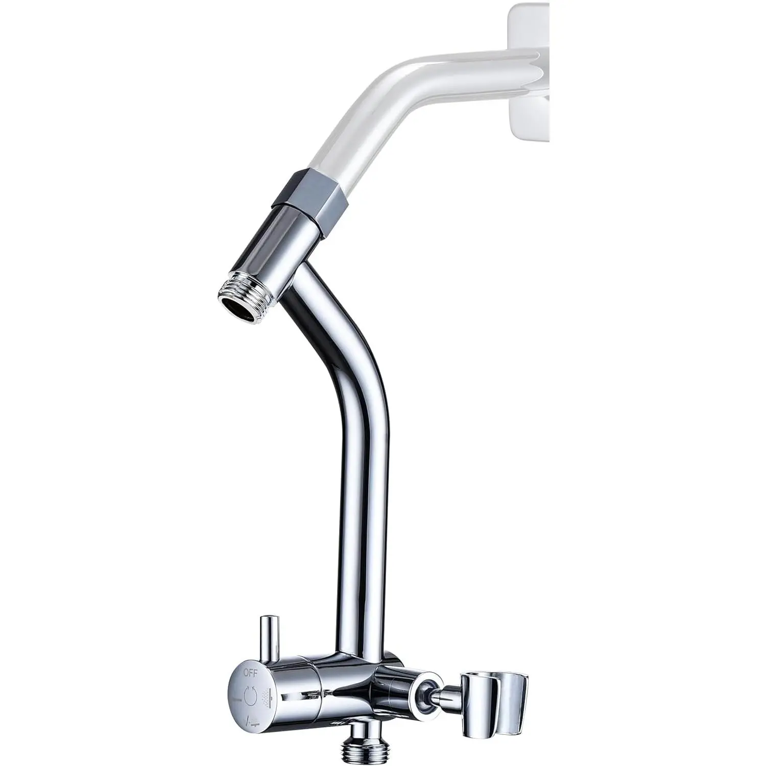All Metal Shower Diverter with Low Handheld Holder (Chrome) | 6 Inch Downward-Extend Bracket for All Heights, 4 Spray Modes with Pause Mode, Anti-Leak, Easy Install, Universal Replacement