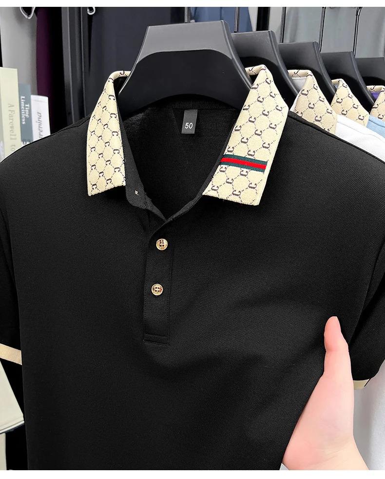 Fashion luxury brand short sleeve polo shirt men new personalized letter color blocked-end casual breathable lapel T-shirt