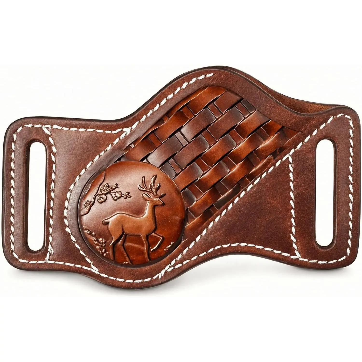 Leather Knife Sheath for Belt, Fit 4" to 5.5" Folding Knife Pouch | 7–10 oz vegetable-tanned leather, embossed styling and a 2 in belt loop for carrying 4–5.5 in closed folding knives.