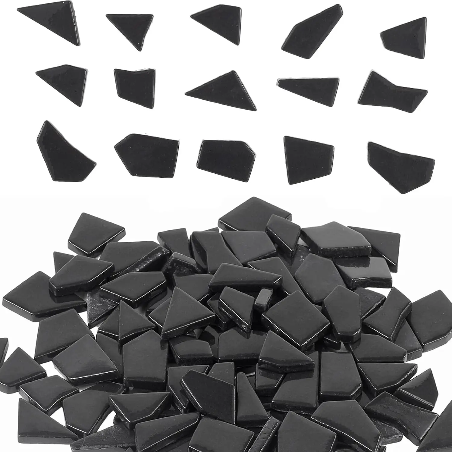 Black Glass Mosaic Tiles Bulk for Crafts, 200g Broken Glass Pieces for DIY Spring Mosaic Art Kit Decor, Garden Mosaic Art Supplies