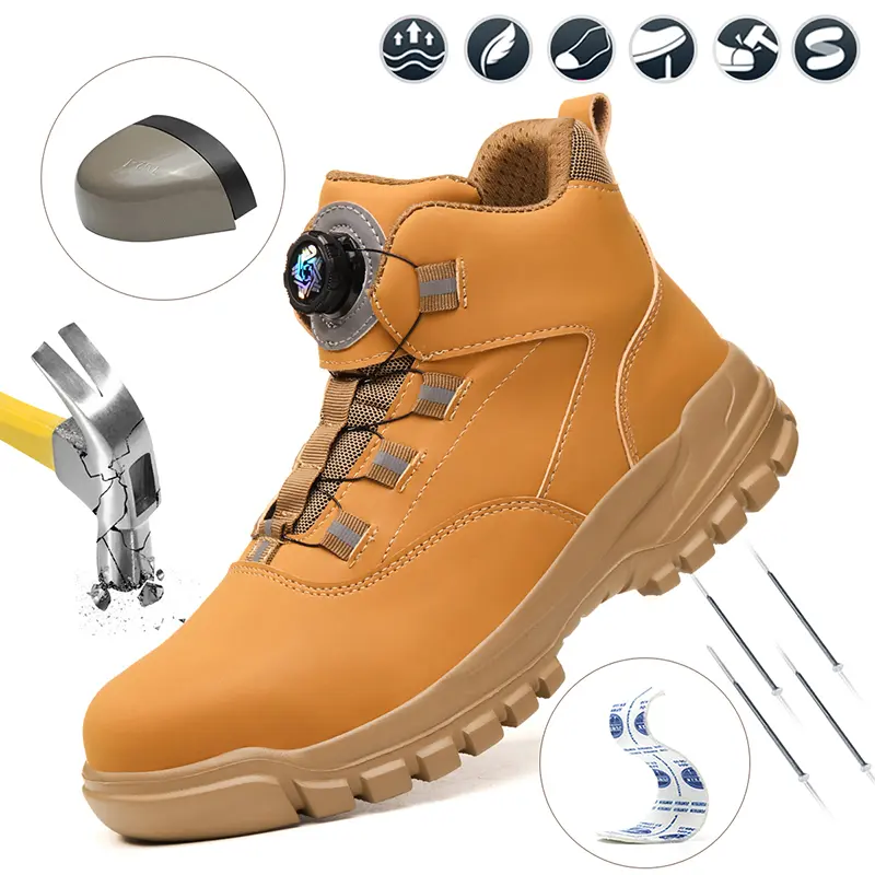 Safety Work Boots – Classic Yellow Construction Footwear, Steel Toe & Puncture-Proof Industrial Protective Boots with Rotating Lacing System