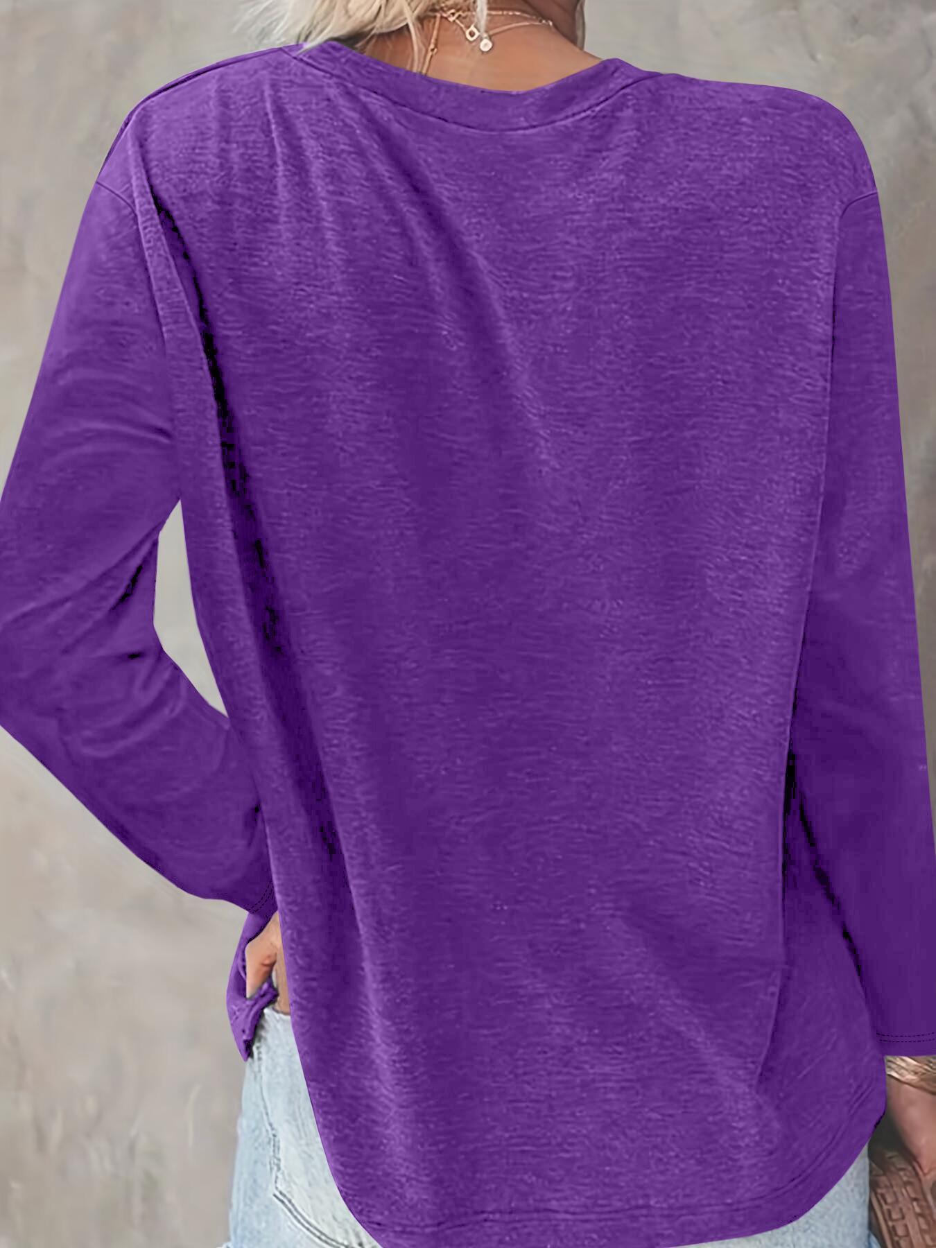 Women's Heart Print Round Neck T-shirt, Casual Long Sleeve Crew Neck T-shirt for Spring & Fall, Fashion Women's Top for Daily Wear