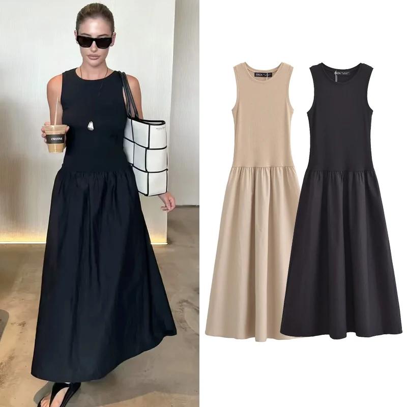 Aria Muse Women's Black Long Dresses 2026 Spring Sleeveless Elegant Dresses Fashion Casual Vintage Party Khaki Dresses Vestidos