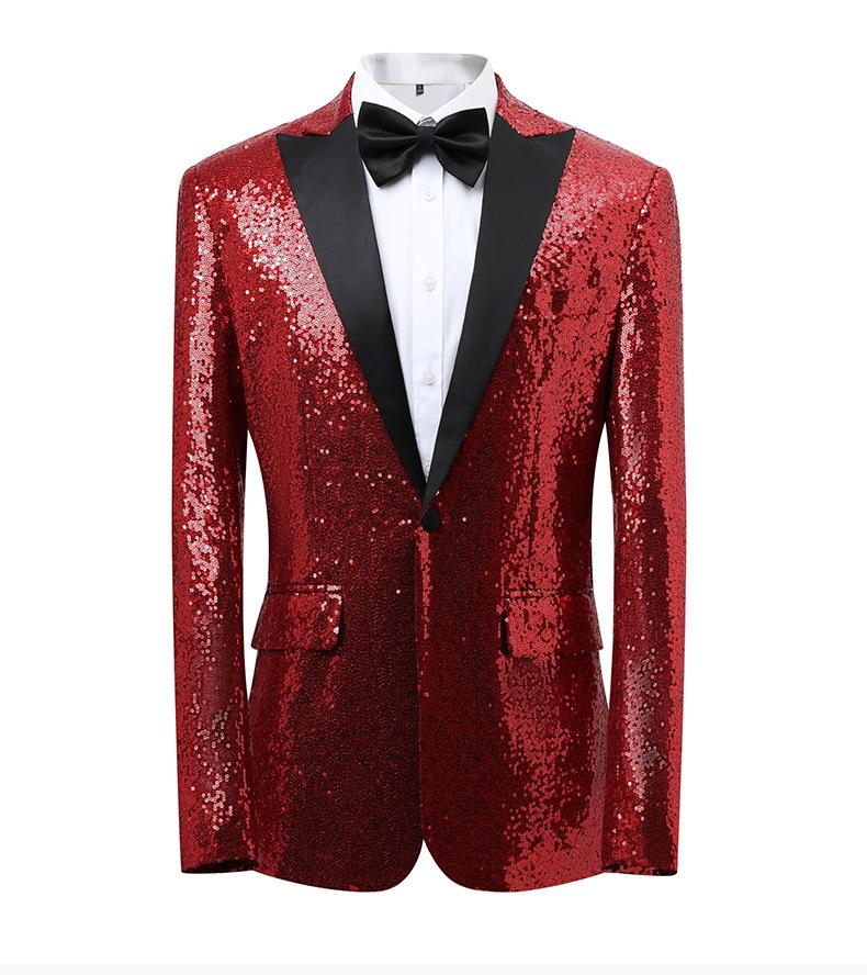 Gold Sequin Stage Performance Suit Jacket  Men's Korean Style Blazer For Nightclub, Wedding Host, Emcee, Photoshoot