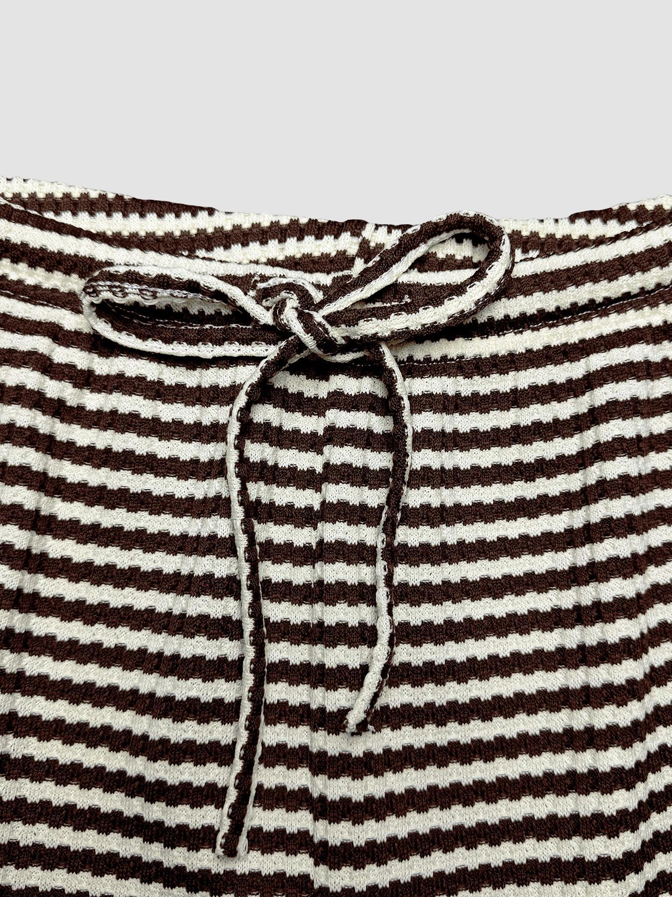 Striped Drawstring Knit Casual Wide Leg Pants, Comfortable Relaxed Fit Trousers for Everyday Wear, Perfect for Leisure Activities