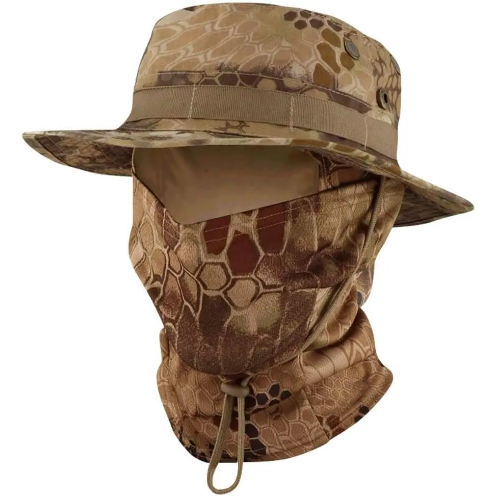 Camo Boonie Sun Hat with Balaclava Face Mask UV Protection Fishing Hat Bucket Hat Hunting Hiking Military Tactical Safari