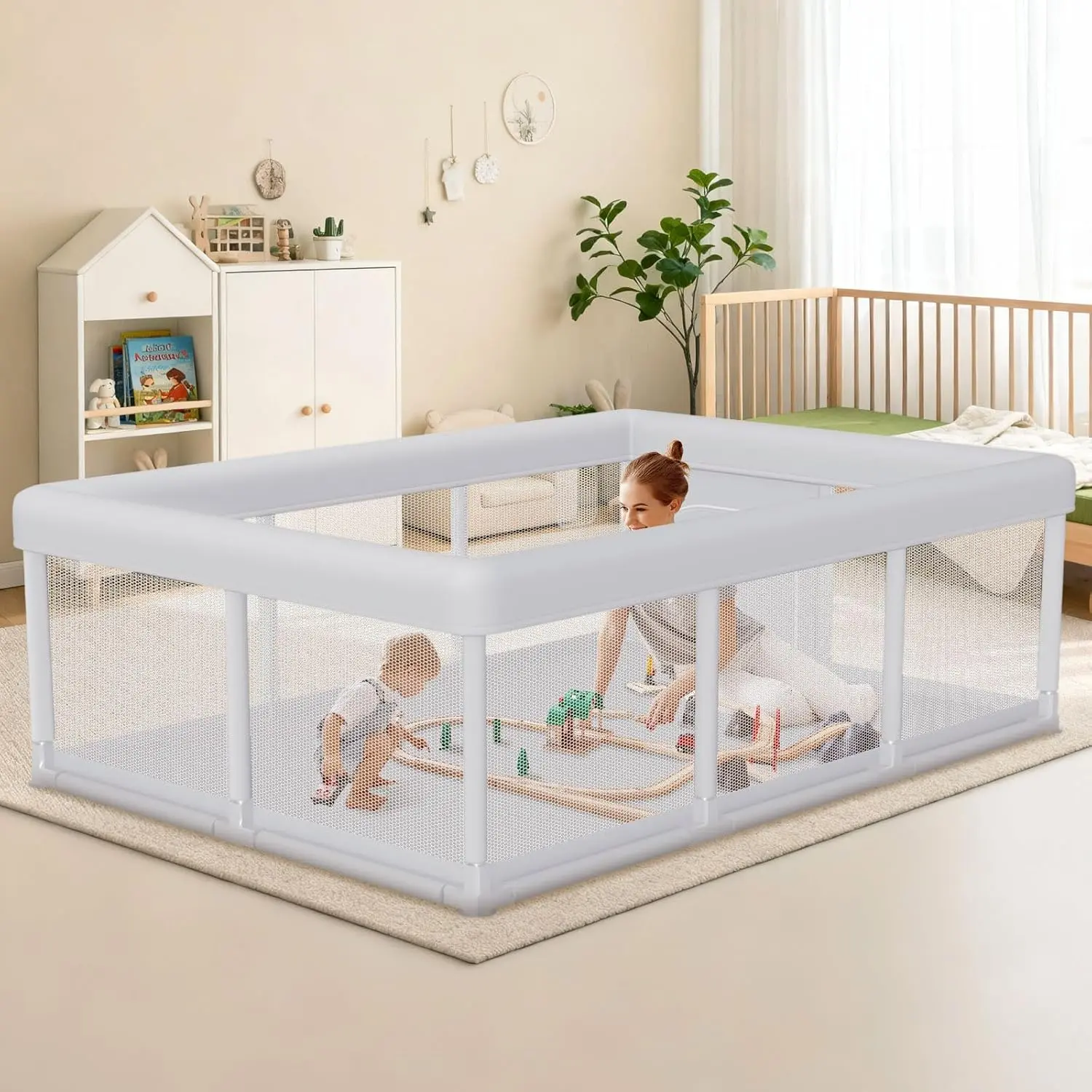 Baby Playpen 74x50 Inch, Play Pens  Babies and Toddlers Baby Fence Play Yards  Indoor & Outdoor with Breathable Mesh Anti-Fall Playpen (74"x50")