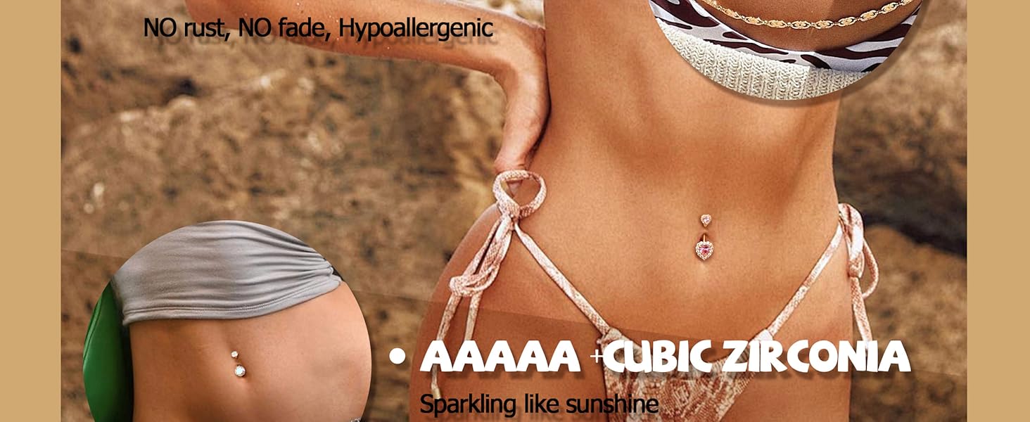 Shiny Pink Heart Belly Button Ring Piercing Jewelry 8Pcs 14G Surgical Stainless Steel Navel Piercing Jewelry Hypoallergenic Cute Opal Butterfly Belly Button Rings for Women