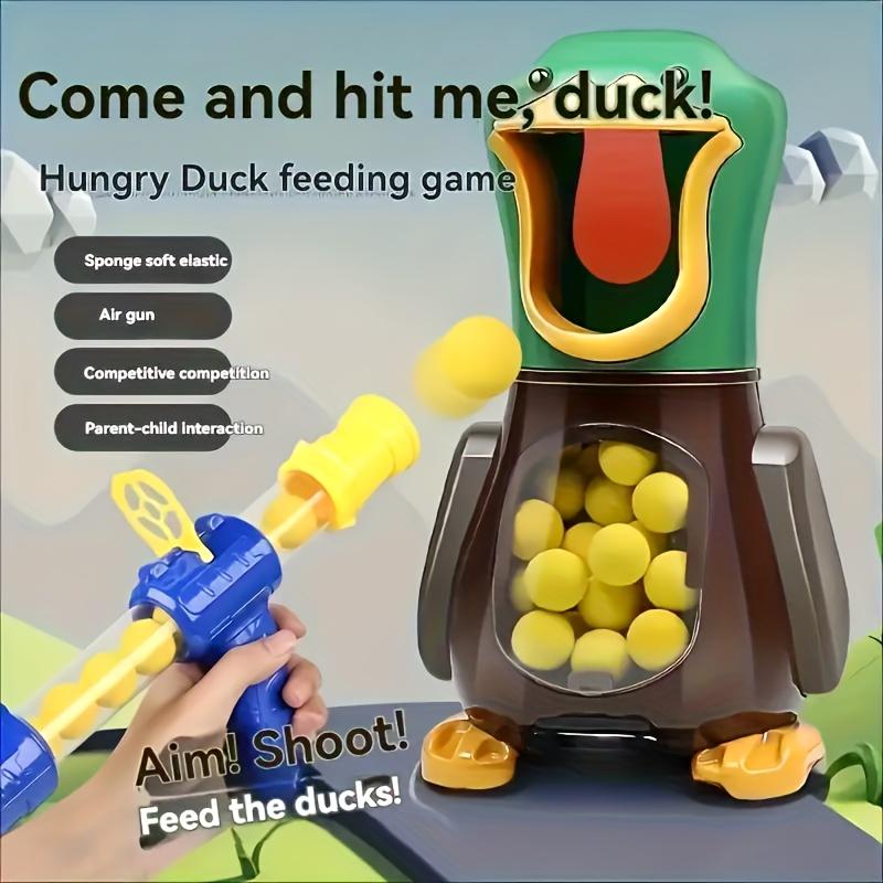 Hungry Duck Feeding Game Set (includes 12 sponge balls and air gun) -- Indoor and outdoor shooting toy, enhances parent-child interaction, party game, develops hand-eye coordination and motor skills, suitable for outdoor play (ideal gift)