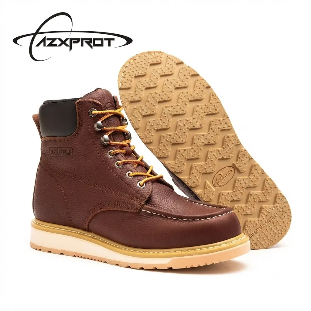 AZXPROT Men's Waterproof Cowhide Leather Work Boots, Lightweight Ankle Boot with Wedge Sole for Construction, Hiking & All Seasons Workwear