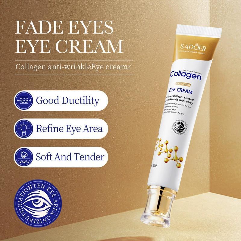 Collagen Eye Cream for Dark Circles and Puffiness, Brightening De-Puffing Eye Care for Tired Eyes and Daily Use, Under Eye Brightener