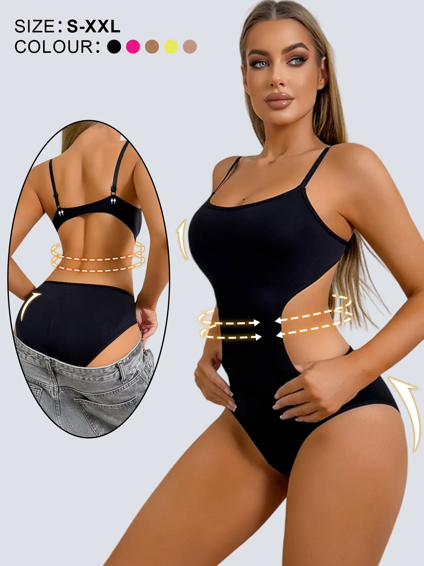 Adjustable Strap Hollow Out Back Cinch Romper, Casual All-Season Wear, Organic Textile Y-Type Design, Ideal for Jeans and Dresses
