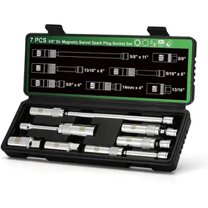 2026 TecoTek 7 Piece 3/8-Inch Drive Magnetic Swivel Spark Plug Socket Set, Includes 9/16-Inch, 13/16-Inch, 5/8-Inch, 14mm Socket, 6-Point &12-Point, CR-V, Enhanced Magnetic Design with Thin Wall Socket