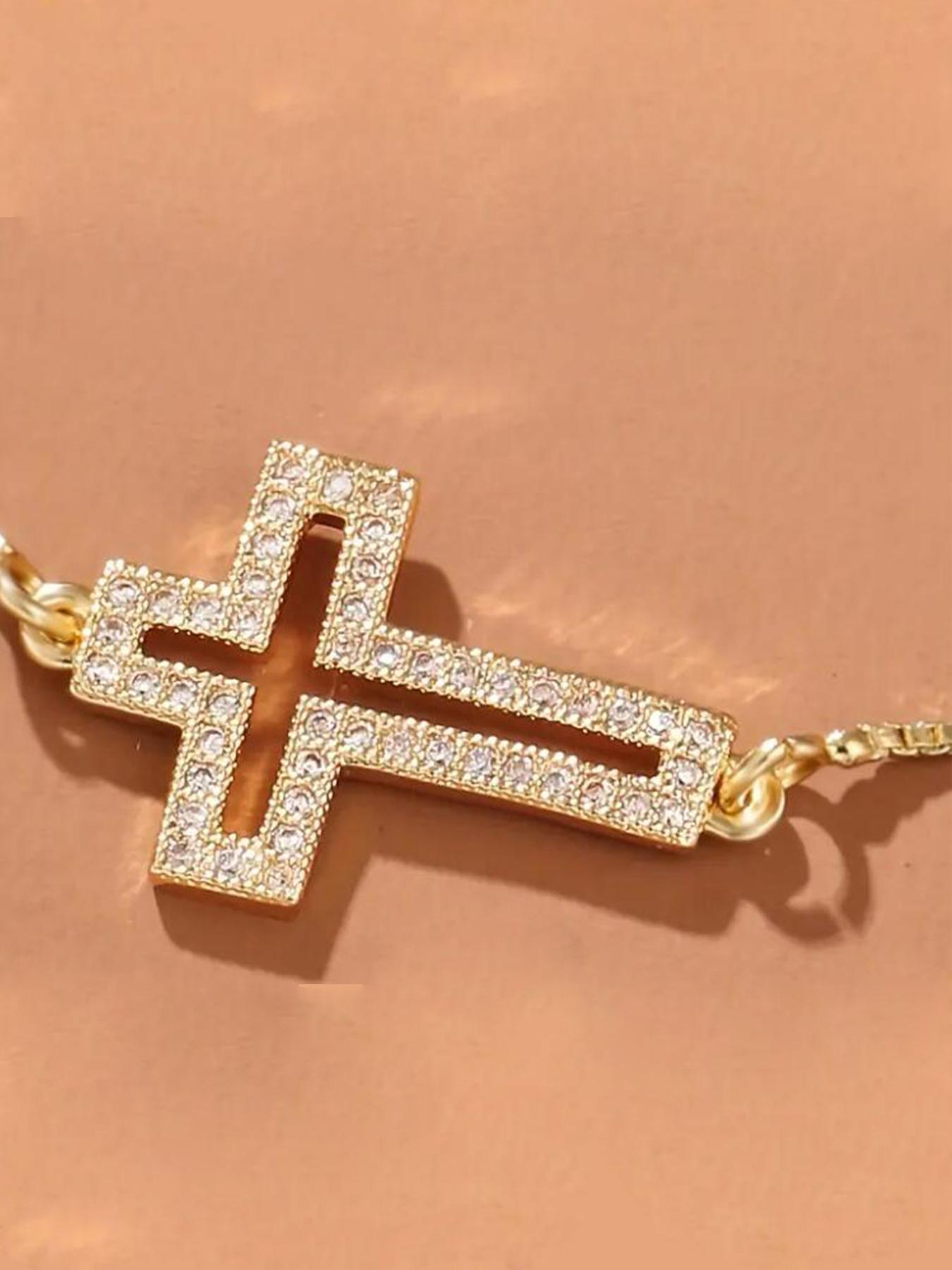 Rhinestone Cross Charm Bracelet, Exquisite Trendy Bracelet, 1 Piece Fashionable Matching Bracelet Jewelry for Women & Men for Party, Daily Clothing Decor