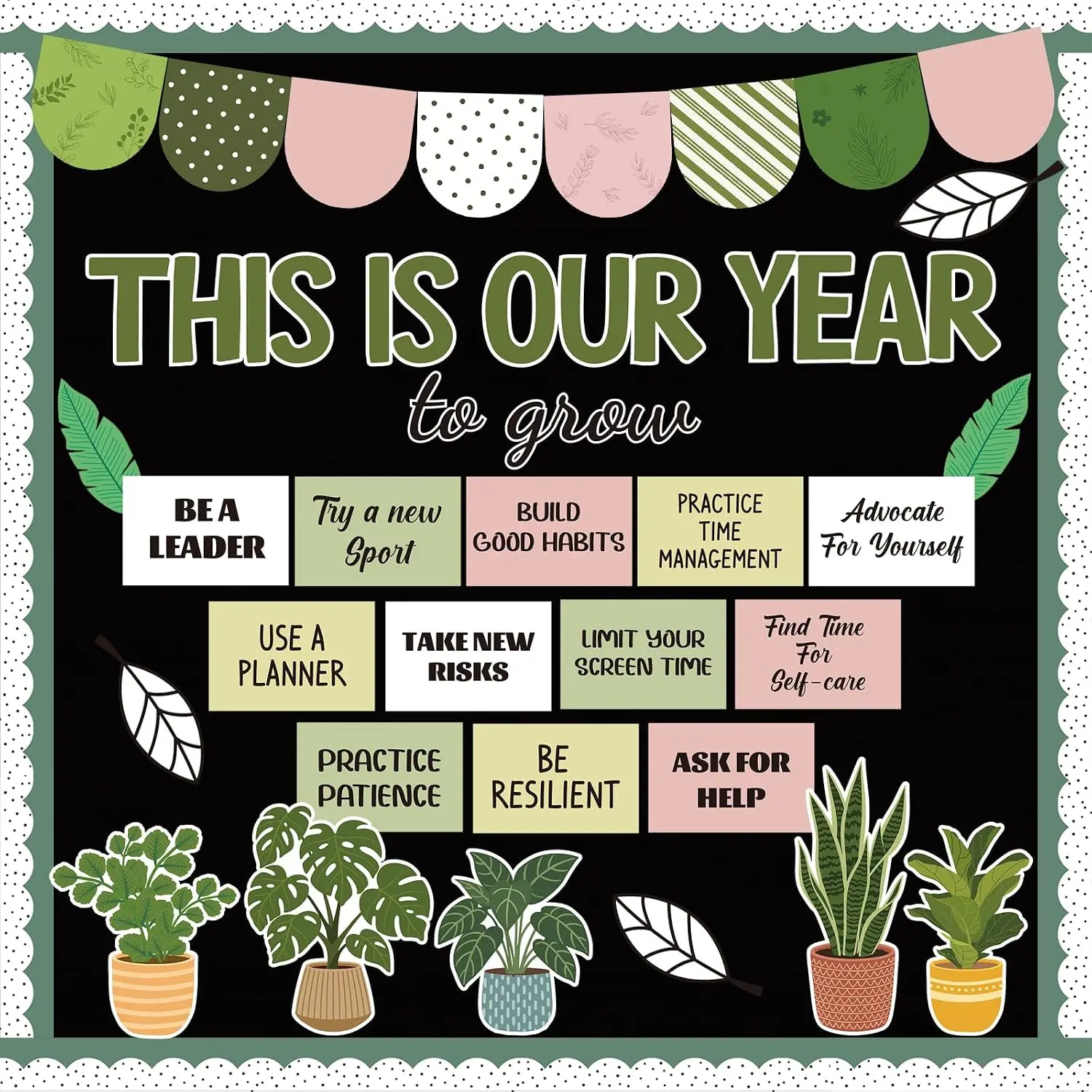 Boho Polka Dot Motivational Bulletin Board Decorations - 1 Set with DIY Layouts, Positive Affirmations, Growth Mindset Hanging Decor for Back to School Teachers' Classrooms, Middle & High School Offices, Middle School
