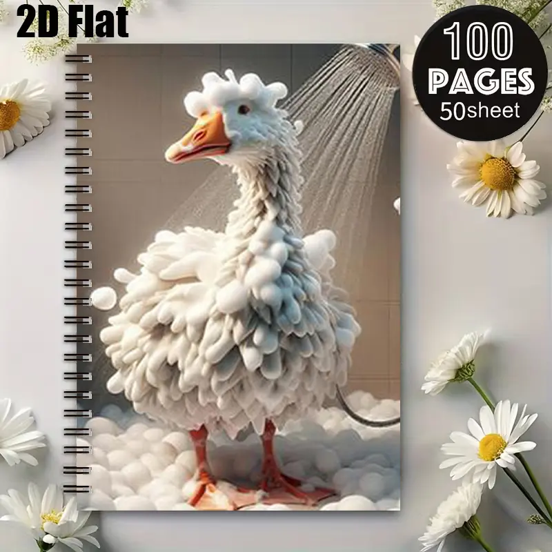 1 Spiral Coil Notebook 5.7x8.26 Inch, Cute Duck Shower Design, High-Quality Lined Pages, Durable Binding, Daily Journal for Bathroom Reading, Travel Notes, Back to School Supplies, Birthday Gift for Animal Lovers [2D] Flat