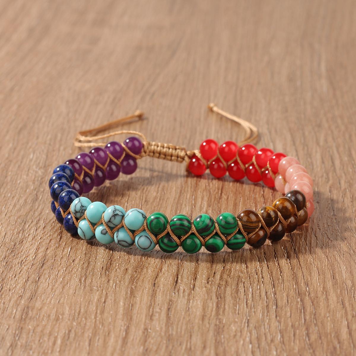 7 Chakras Natural Stone Beaded Bracelet for Women Men, Yoga Meditation Energy Balance Healing Crystal Lava Rock Diffuser Bracelet, Reiki Anxiety Relief Jewelry Gift