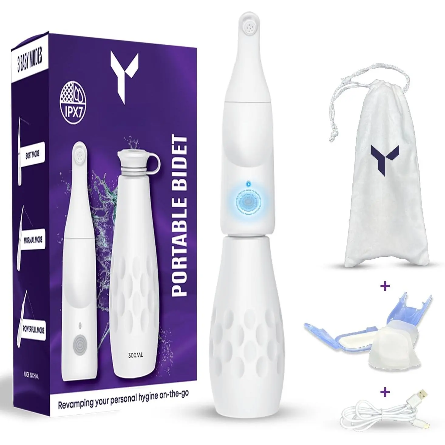 Portable Bidet for Travel 350ML with 50 Soap Sheets, 800 mah Rechargeable Travel Bidet with 3  Modes, IPX7 , USB-C  Portable Bidet for Women and Men