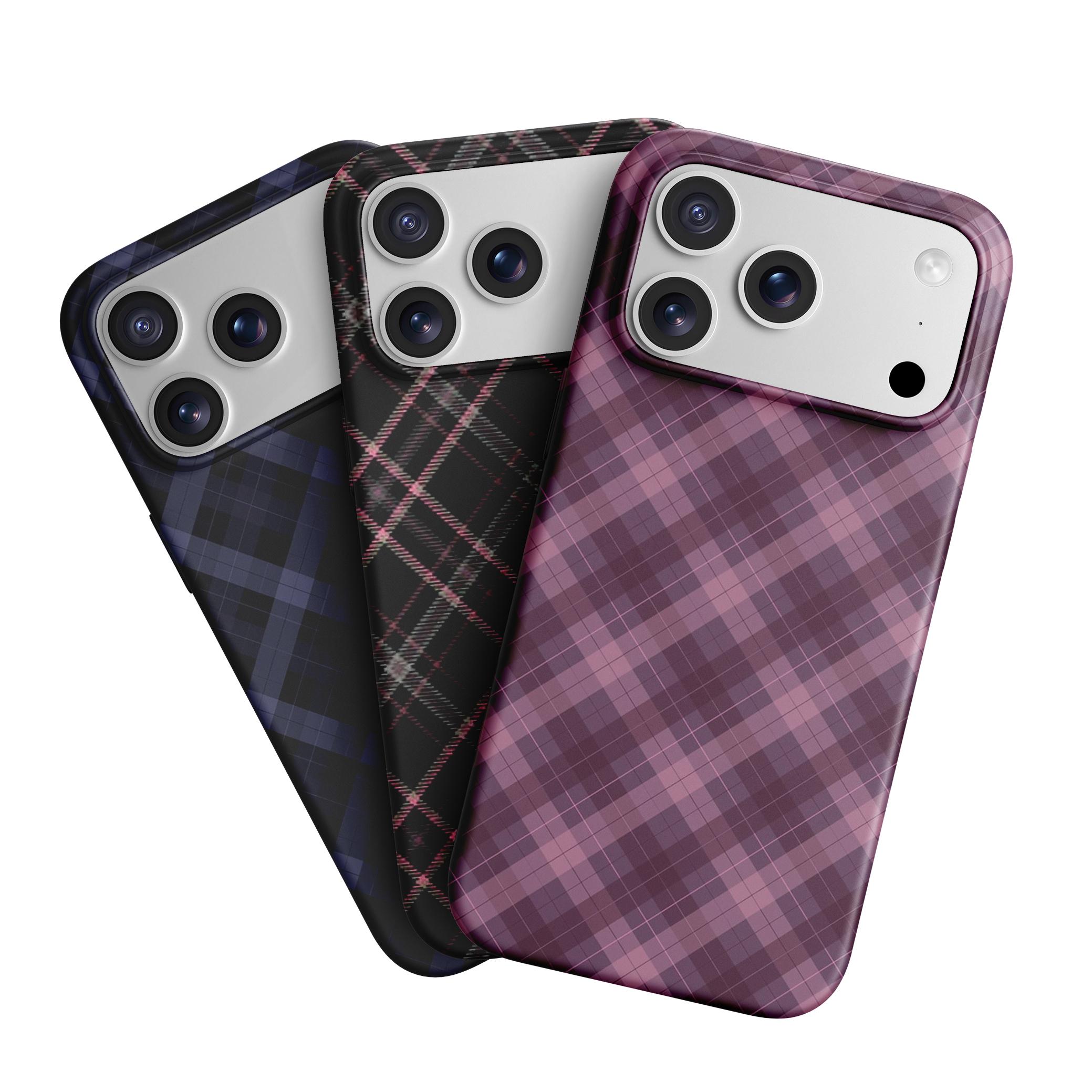 Magsafe Fashion Tartan Checkered 2-in-1 Phone Case for iPhone 17/16/15/14/13 Pro Max Pink Black Plaid Protective Case
