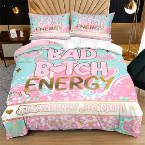 Mint Blue Strawberry Duvet Cover Set, 2/3-Piece Microfiber Bed Linen, Y2K Coquette Girly Slogan Bedding, Teen Girls Birthday Gift