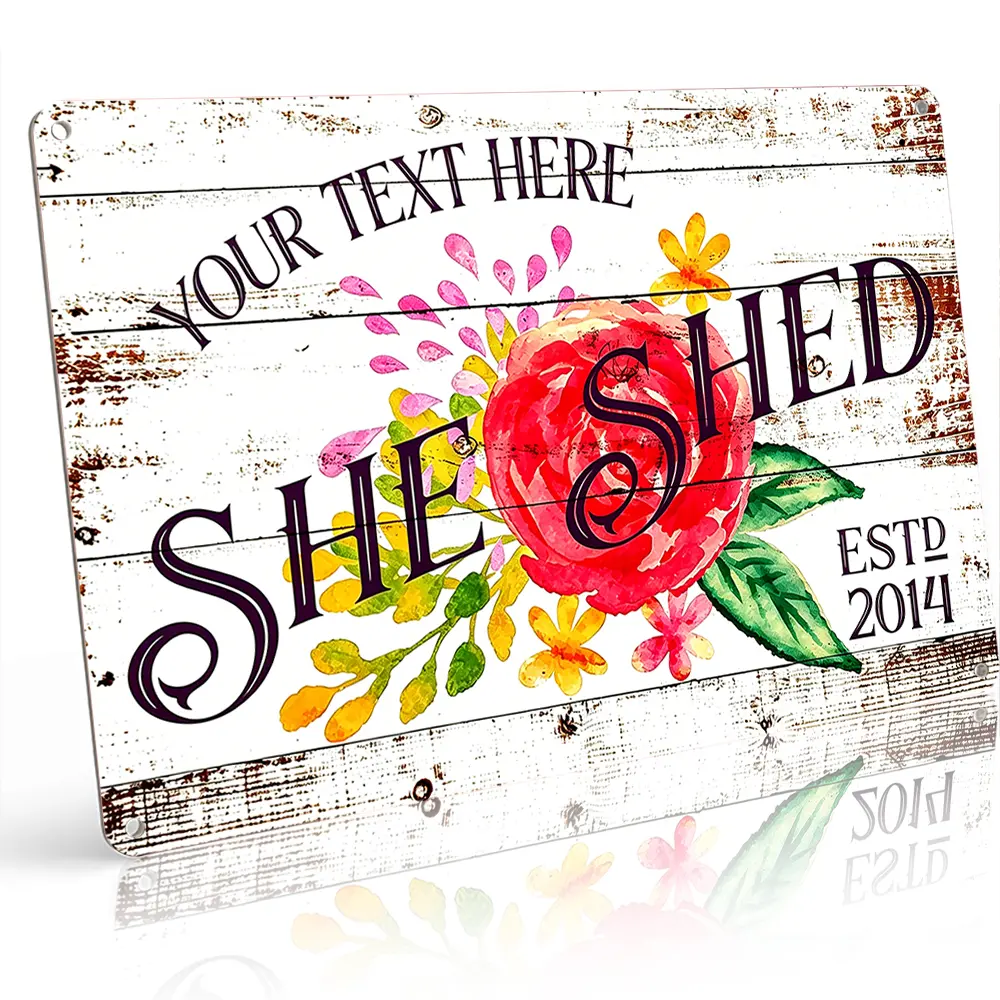 Personalized Custom She Shed Floral Metal Sign Indoor Garden Patio 12x8" Vintage Distressed Waterproof Aluminum Wall Decor Women Garden Lovers Viral Home Decor Must Have Holiday Gift