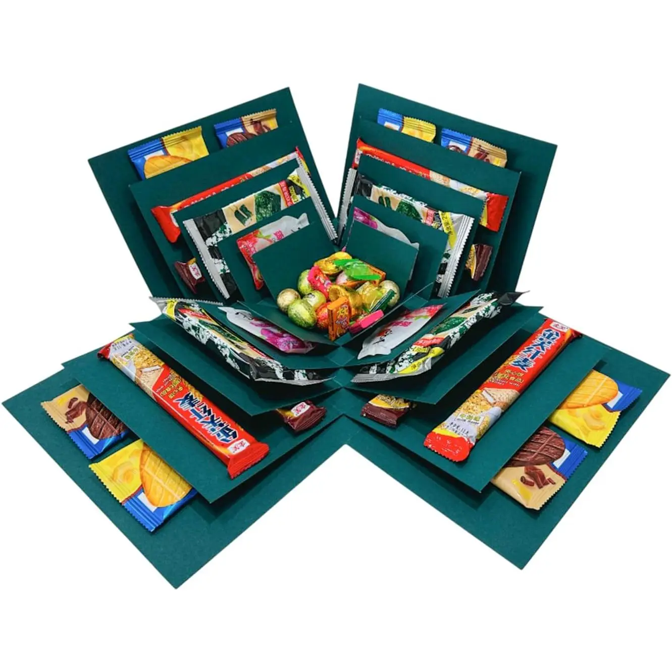 Box for Holidays, 5 Layer  Picture Box Opens Up, Multi Layer DIY Photos  for Birthdays (GREEN)