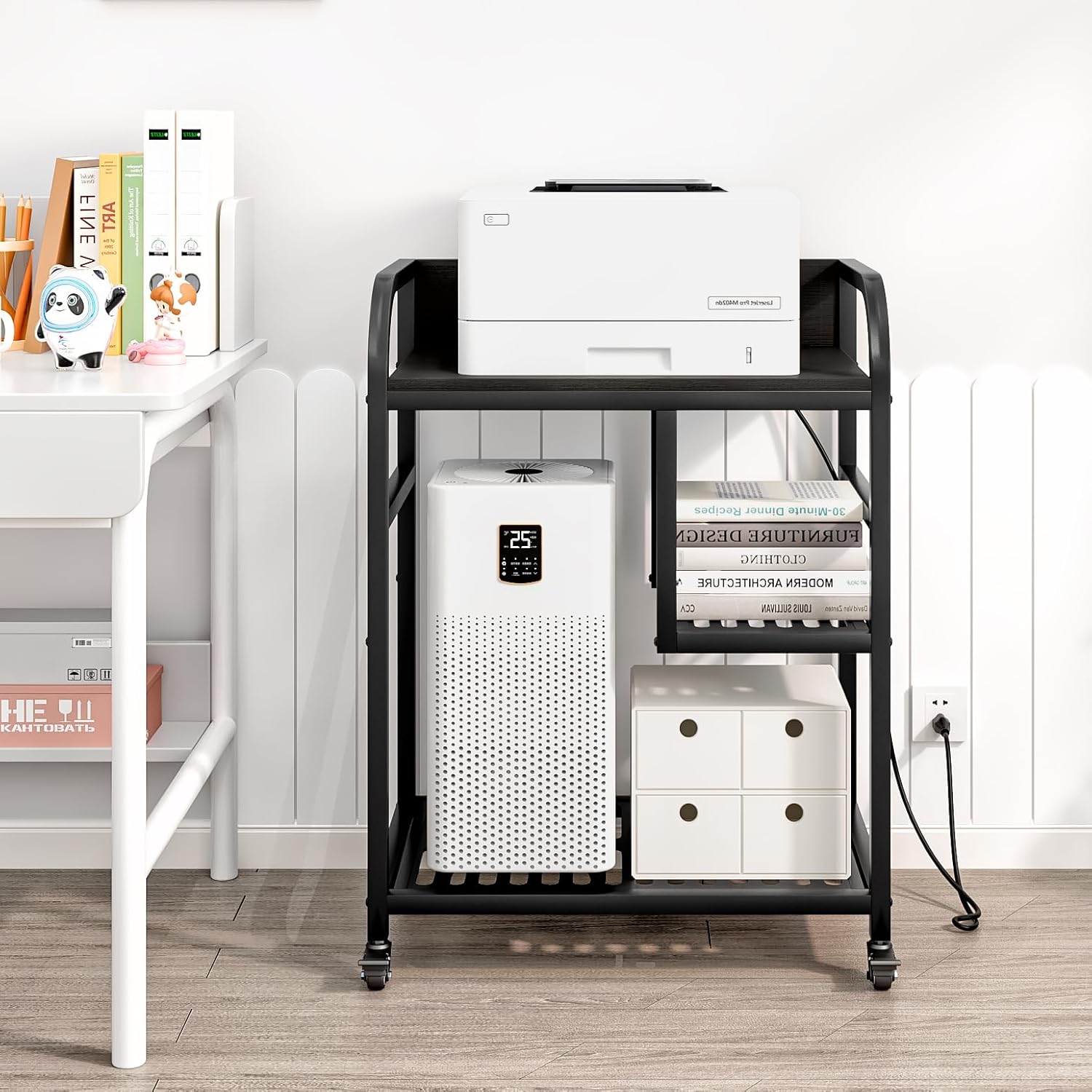 Printer Stand with Cable Management and Storage Drawer, Printer Table with Locking Wheels, Printer Cart for Under Desk, Home, Office, for Desktop CPU Shredder Deals For You Days