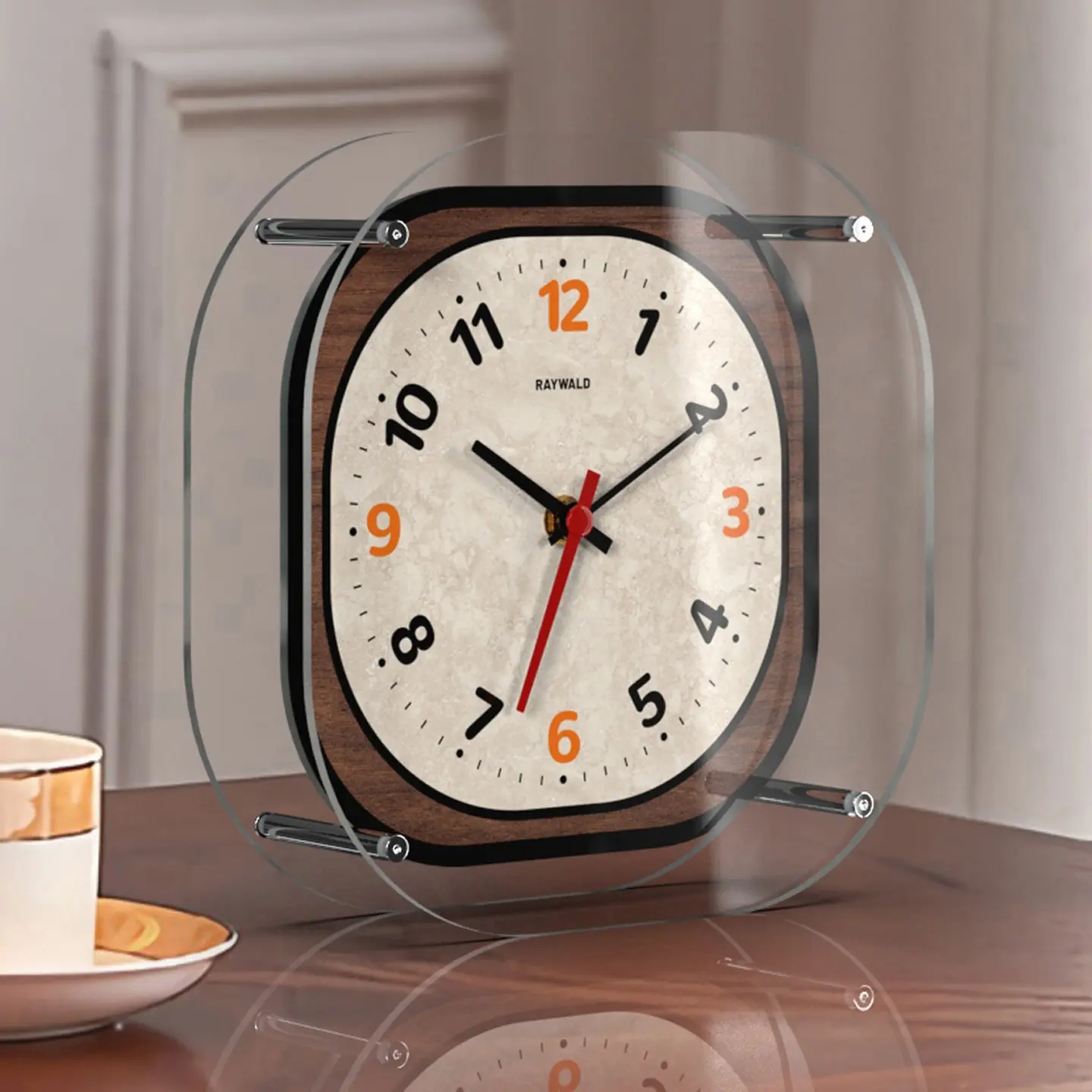 Vintage Style Desktop Clock,Analog Clock, Silent Table Clock, Modern Decorative Piece, Pointer Design, Acrylic Material, Ideal for Living Room, Bedroom, Office, Gift Choice