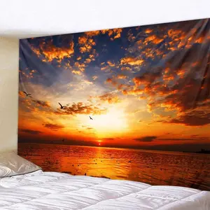 Boho Aesthetic Polyester Tapestry Wall Hanging - Blue Sky Cloud Sunset Backdrop, Lightweight Wedding Decoration, Home Bedroom Living Room Decor, Gift, Calm Wall Art Photography Prop Banner