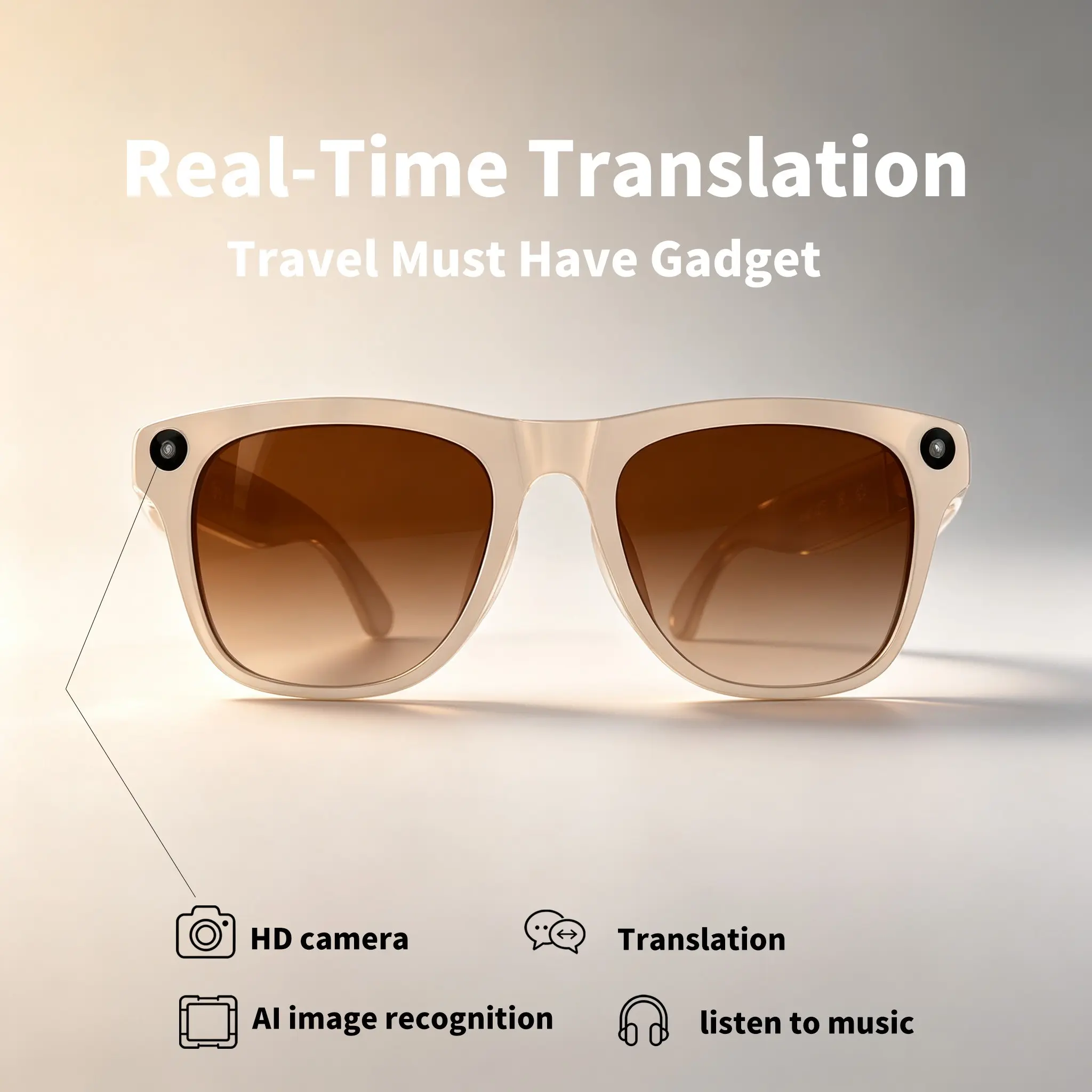 Upgrade Smart Glasses with 1080P HD Camera, Real-Time Translation, WiFi & Bluetooth-compatible, UV Protection, Touch Control, 3 Interchangeable Lenses, Multifunctional Smart Glasses