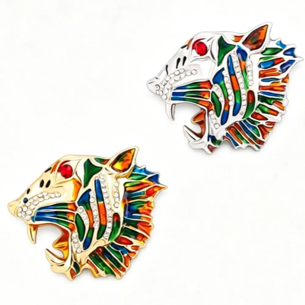 Fashion Enamel Crystal Tiger Head Brooch for Women Men Classic Unisex Animal Badges Corsages