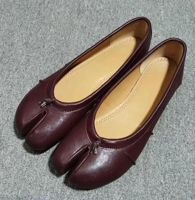 New Soft Leather Split Toe Women Tabi Ballet Flats Spring Autumn Comfortable Walking Lazy Loafers Casual Girls Dance Shoes