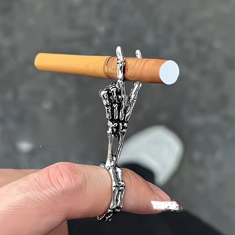 2pcs Vintage Skull Hand Cigarette Holder Ring, Anti-Yellowing Finger Clip Cigarette Holder, Fashionable Unisex Cigarette Ring, Anti-Smoke Staining Finger Clip Cigarette Holder, Finger Ring Stand