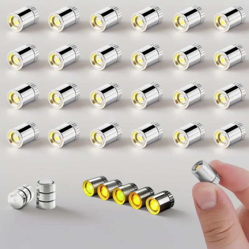 24 PCS Yellow Mini LED Spot Lights - Battery-Operated Tiny SMD Lamps, Self-Adhesive Accent Lights for DIY Cabinet Shelf Art Display Decoration